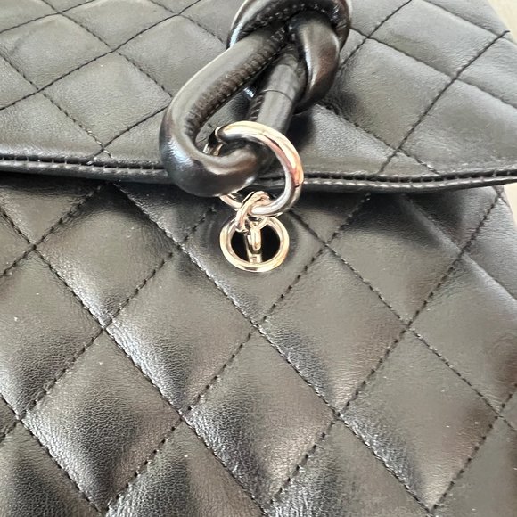 CHANEL Black Lambskin Leather Cambon Handbag Limited Edition White CC Logo RARE - Picture 8 of 16